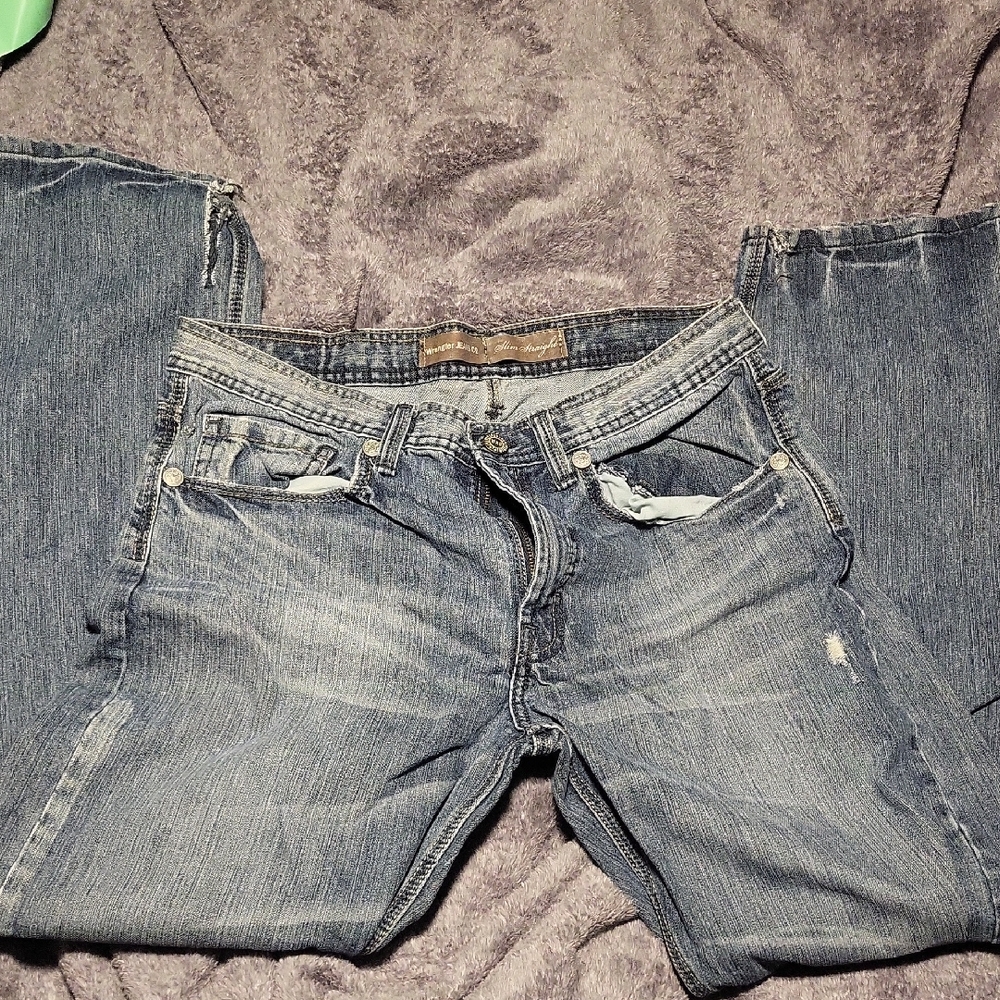 Men's wrangler slim straight Blue Jeans 34/32 #18